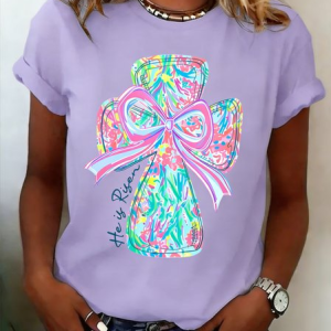 Women 3D Printing Short Sleeve Tee T-shirt Crew Neck Casual Summer Top, JustFashionNow T-Shirts, color:Purple|size:5XL