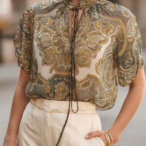 Urban Ethnic Stand Collar Blouse, Blouses and Shirts, color:As Picture|size:XXL, Stylewe
