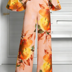Elegant Floral Printing Wide Leg Fashion Pants, Pants, color:As Picture|size:XXL, Stylewe
