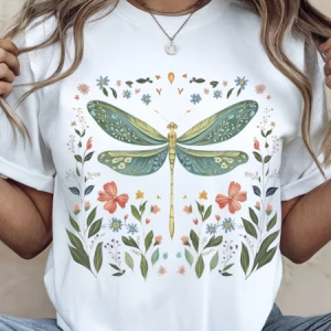 Women Dragonfly Short Sleeve Tee T-shirt Crew Neck Printing Casual Graphic Tee Summer Top, JustFashionNow T-Shirts, color:White|size:XXL