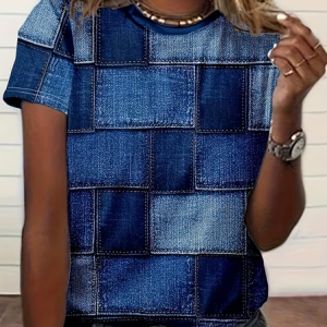 Women Abstract Short Sleeve Tee T-shirt Crew Neck Printing Casual Graphic Tee Summer Top, JustFashionNow T-Shirts, color:Blue|size:XXL