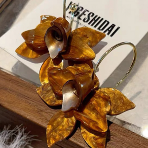 Exaggerated floral earrings, Earrings, color:Brown|size:One-size, Stylewe