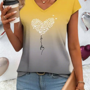 Women 3D Printing Sleeveless Tee T-shirt V Neck Casual Summer Top, JustFashionNow T-Shirts, color:Yellow|size:XXL