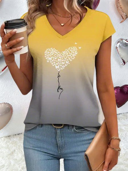 Women 3D Printing Sleeveless Tee T-shirt V Neck Casual Summer Top, JustFashionNow T-Shirts, color:Yellow|size:XXL