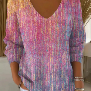 Women Abstract Long Sleeve Tee T-shirt V Neck Printing Casual Spring/Fall Top, JustFashionNow T-Shirts, color:Purple|size:4XL