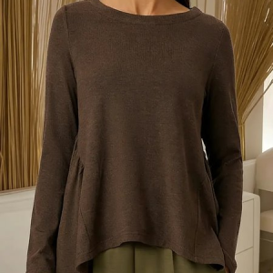 Women Plain Long Sleeve Tee T-shirt Crew Neck Split Joint Casual Spring/Fall Top, JustFashionNow T-Shirts, color:Coffee|size:3XL