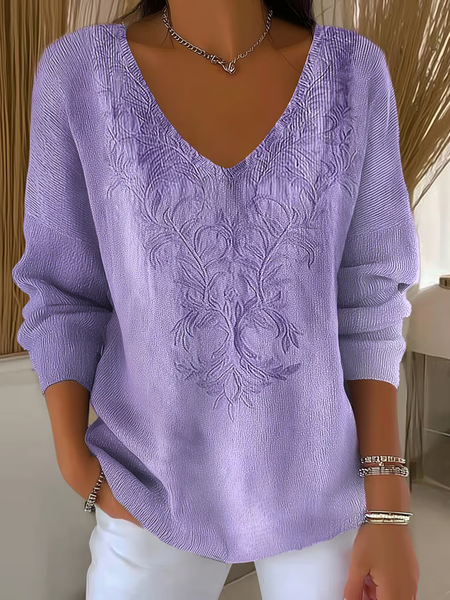 Women Abstract Long Sleeve Tee T-shirt V Neck Printing Casual Spring/Fall Top, JustFashionNow T-Shirts, color:Purple|size:4XL - Image 2