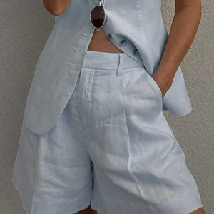 Casual Plain Buttoned Straight Pants Shorts, Shorts, color:Blue|size:XXL, Stylewe