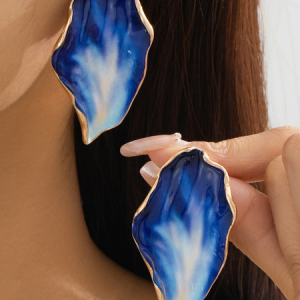 Irregular Pleated Drip-Glaze Earrings, Earrings, color:Blue|size:One-size, Stylewe