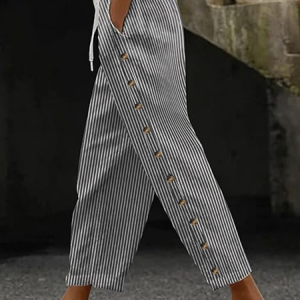 Women Striped Long Pants Casual Spring/Fall Trousers, JustFashionNow Pants, color:Black|size:5XL
