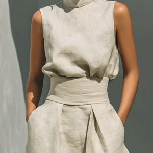 Plus Size Cotton Casual Plain Bow Stand Collar Tank Top, Plus Tops, color:Khaki|size:4X, Stylewe