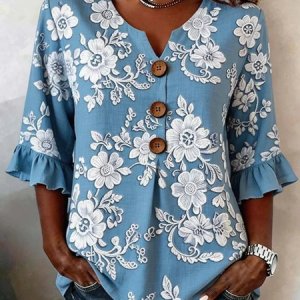 Women Floral V Neck Short Sleeve Blouse Casual Daily Summer Top, JustFashionNow Shirts, color:Color8|size:3XL