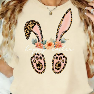 Women Easter (rabbit) Short Sleeve Tee T-shirt Crew Neck Casual Summer Top, JustFashionNow T-Shirts, color:Apricot|size:5XL