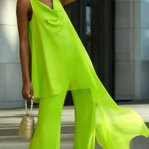 Elegant Plain Irregular Craftsmanship Cowl Neck Blouse, Blouses and Shirts, color:Green|size:XXL, Stylewe