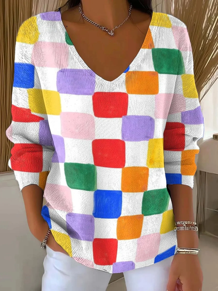 Women Abstract Long Sleeve Tee T-shirt V Neck Printing Casual Spring/Fall Top, JustFashionNow T-Shirts, color:As Picture|size:4XL - Image 9