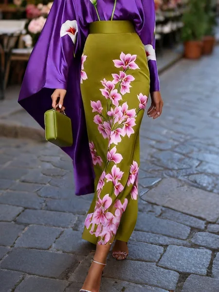 Elegant Printing Floral Maxi Skirt, Skirts, color:As Picture|size:XXL, Stylewe - Image 2