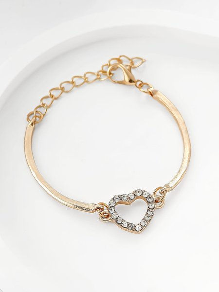 Fashionable Heart-shaped Rhinestone-embellished Gold-plated Zinc Alloy Adjustable Bracelet, JustFashionNow Bracelets, color:Golden|size:One-size