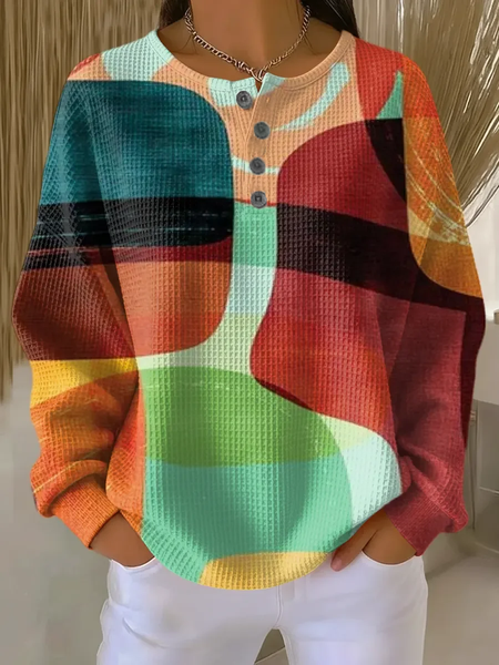 Women Abstract Crew Neck Printing Casual Spring/Fall Long Sleeve Sweatshirt, JustFashionNow Sweatshirts & Hoodies, color:As Picture|size:5XL - Image 6