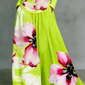 Plus Size Vacation Floral Printing Wide Leg Pants, Plus Bottoms, color:As Picture|size:4X, Stylewe