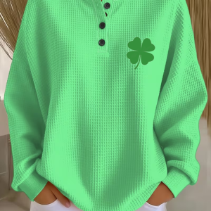Women Shamrock Crew Neck Printing Casual Spring/Fall Long Sleeve Sweatshirt, JustFashionNow Sweatshirts & Hoodies, color:Green|size:5XL