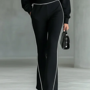 Casual Color Block Flare Pants, Pants, color:Black|size:XXL, Stylewe