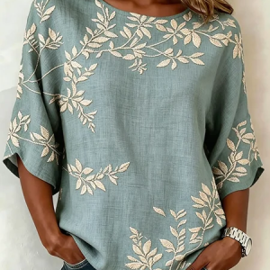 Women 3D Printing Crew Neck Half Sleeve Shirt Vintage Daily Summer Top, JustFashionNow Blouses, color:Light Blue|size:5XL