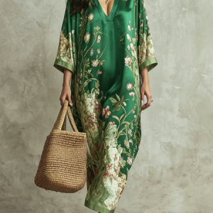Casual Plants V Neck Maxi Dress, Maxi Dresses, color:As Picture|size:XXL, Stylewe