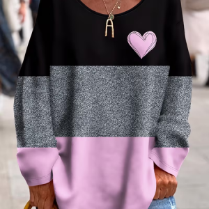 Women Heart/Cordate Long Sleeve Tee T-shirt V Neck Printing Casual Spring/Fall Top, JustFashionNow T-Shirts, color:As Picture|size:4XL