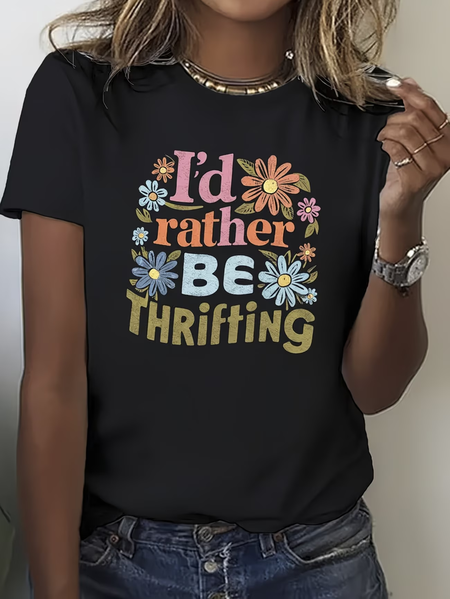 Women Text Letters Short Sleeve Tee T-shirt Crew Neck Printing Casual Graphic Tee Summer Top, JustFashionNow T-Shirts, color:Black|size:XXL - Image 8
