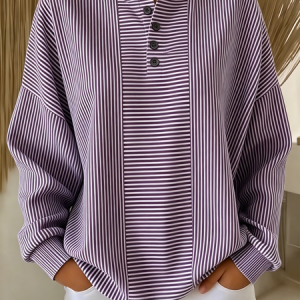 Women Striped Casual Spring/Fall Long Sleeve Sweatshirt, JustFashionNow Sweatshirts & Hoodies, color:Deep Purple|size:5XL