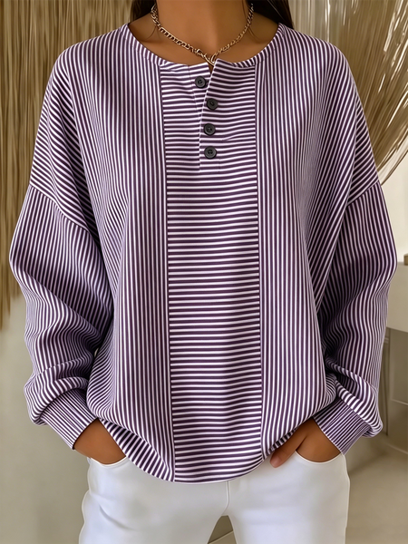 Women Striped Casual Spring/Fall Long Sleeve Sweatshirt, JustFashionNow Sweatshirts & Hoodies, color:Deep Purple|size:5XL