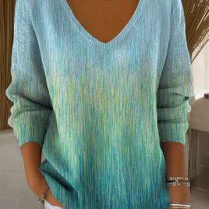 Women Abstract Long Sleeve Tee T-shirt V Neck Printing Casual Spring/Fall Top, JustFashionNow T-Shirts, color:Green|size:4XL