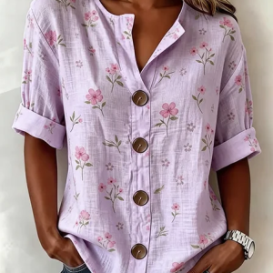 Women Floral Stand Collar Long Sleeve Shirt Vintage Daily Spring/Fall Top, JustFashionNow Blouses, color:Purple|size:4XL