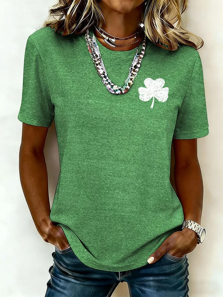 Women Shamrock Short Sleeve Tee T-shirt Crew Neck Printing Casual Graphic Tee Summer Top, JustFashionNow T-Shirts, color:Green|size:XXL - Image 2
