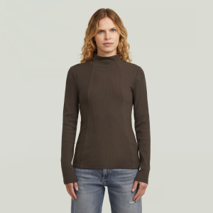A Line Slim Rib Mock T-Shirt - Brown - Women, T-Shirts, G-Star RAW catalog