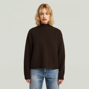 Cable Double Collar Knit - Brown - Women, Knitwear, G-Star RAW catalog