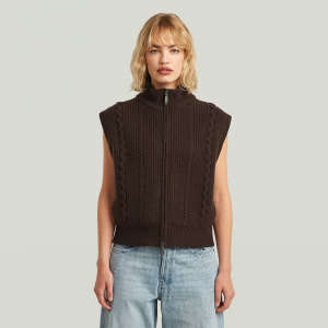 Cable Full Zip Vest Knit - Brown - Women, Knitwear, G-Star RAW catalog