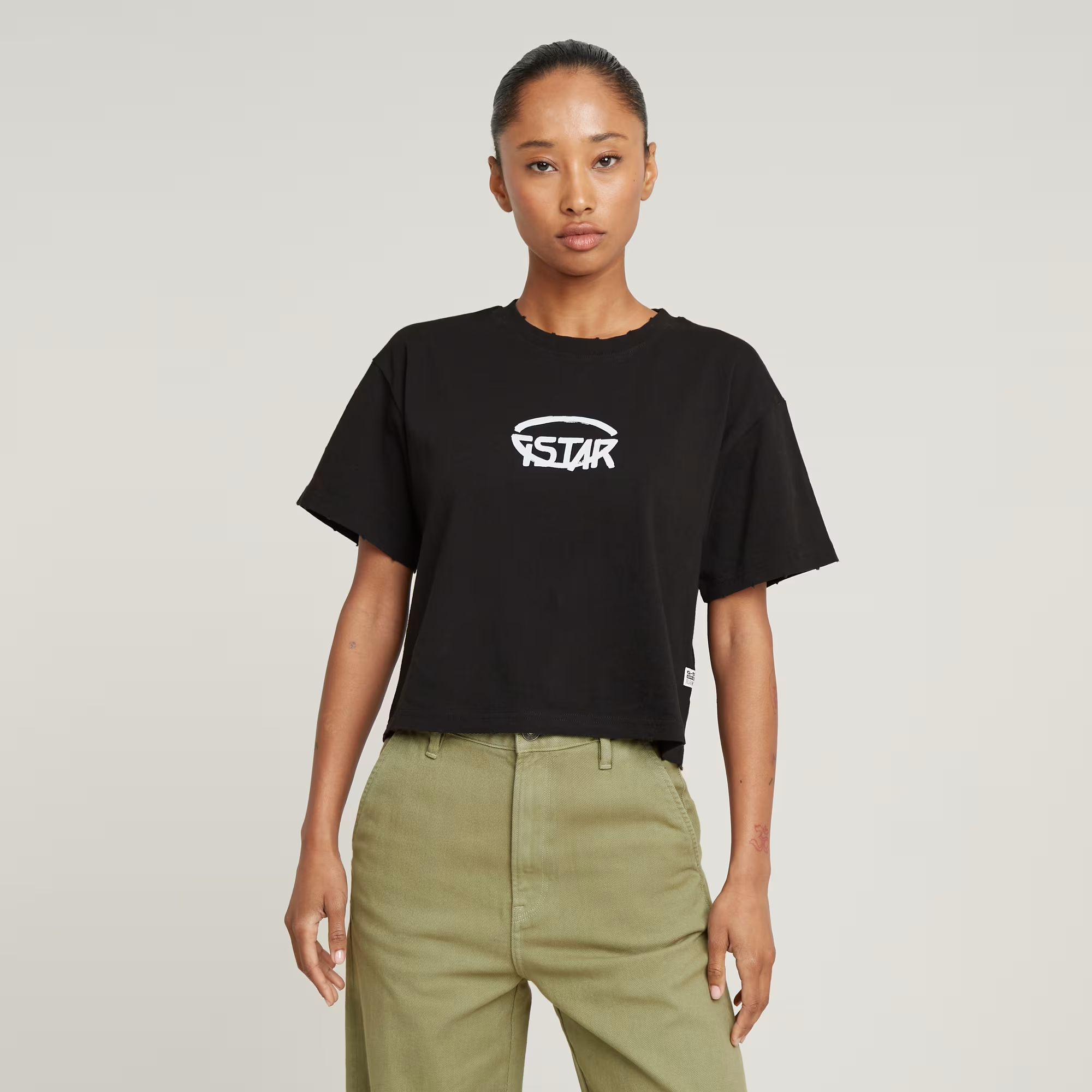 Cropped Logo Relaxed Top - Black - Women, T-Shirts, G-Star RAW catalog