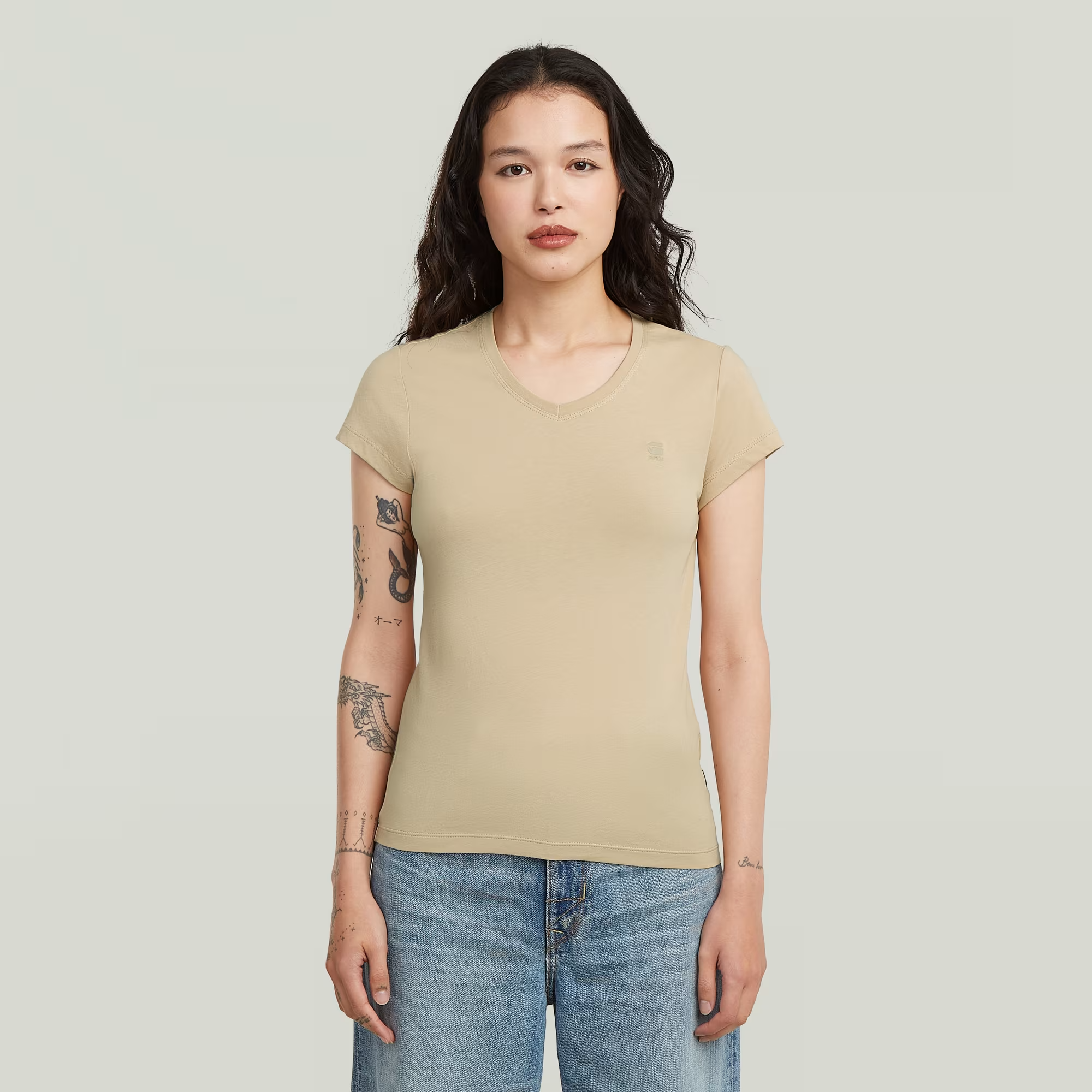 Eyben Slim V T-Shirt 2.0 - Beige - Women, T-Shirts, G-Star RAW catalog