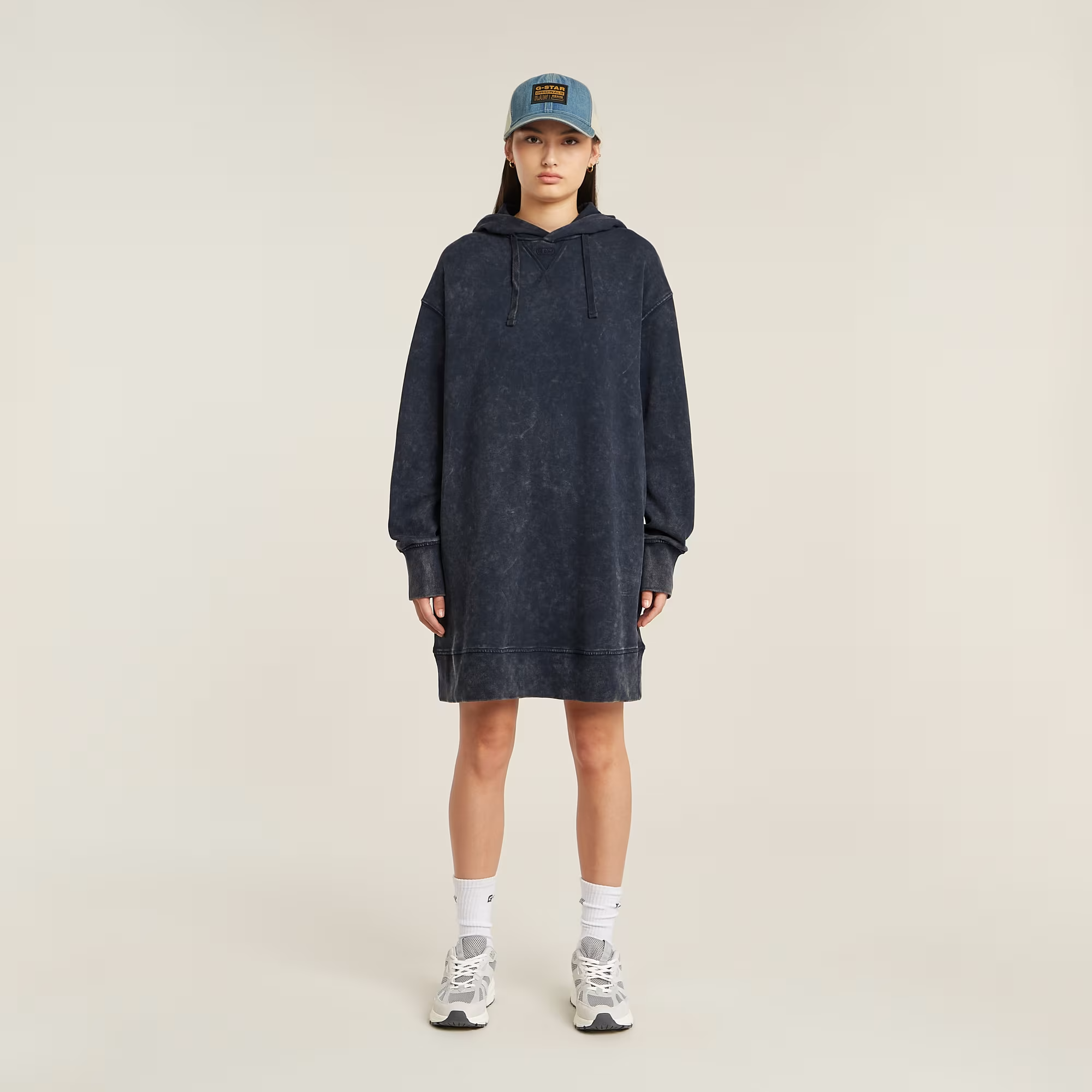 Loose Overdyed Hooded Sweater Dress - Dark blue - Women, Dresses, G-Star RAW catalog