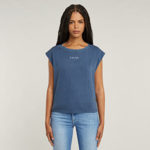 Mini G-Script Logo Overdyed Top - Medium blue - Women, T-Shirts, G-Star RAW catalog