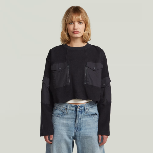 Multi Pocket Mix Loose Cropped Sweater - Black - Women, Sweatshirts-Hoodies, G-Star RAW catalog