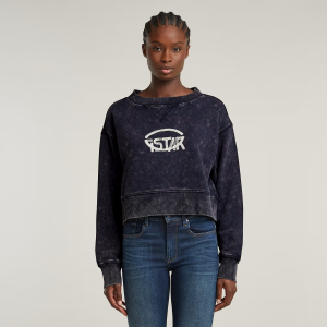 Overdyed Cropped Logo Loose Sweater - Dark blue - Women, Sweatshirts-Hoodies, G-Star RAW catalog