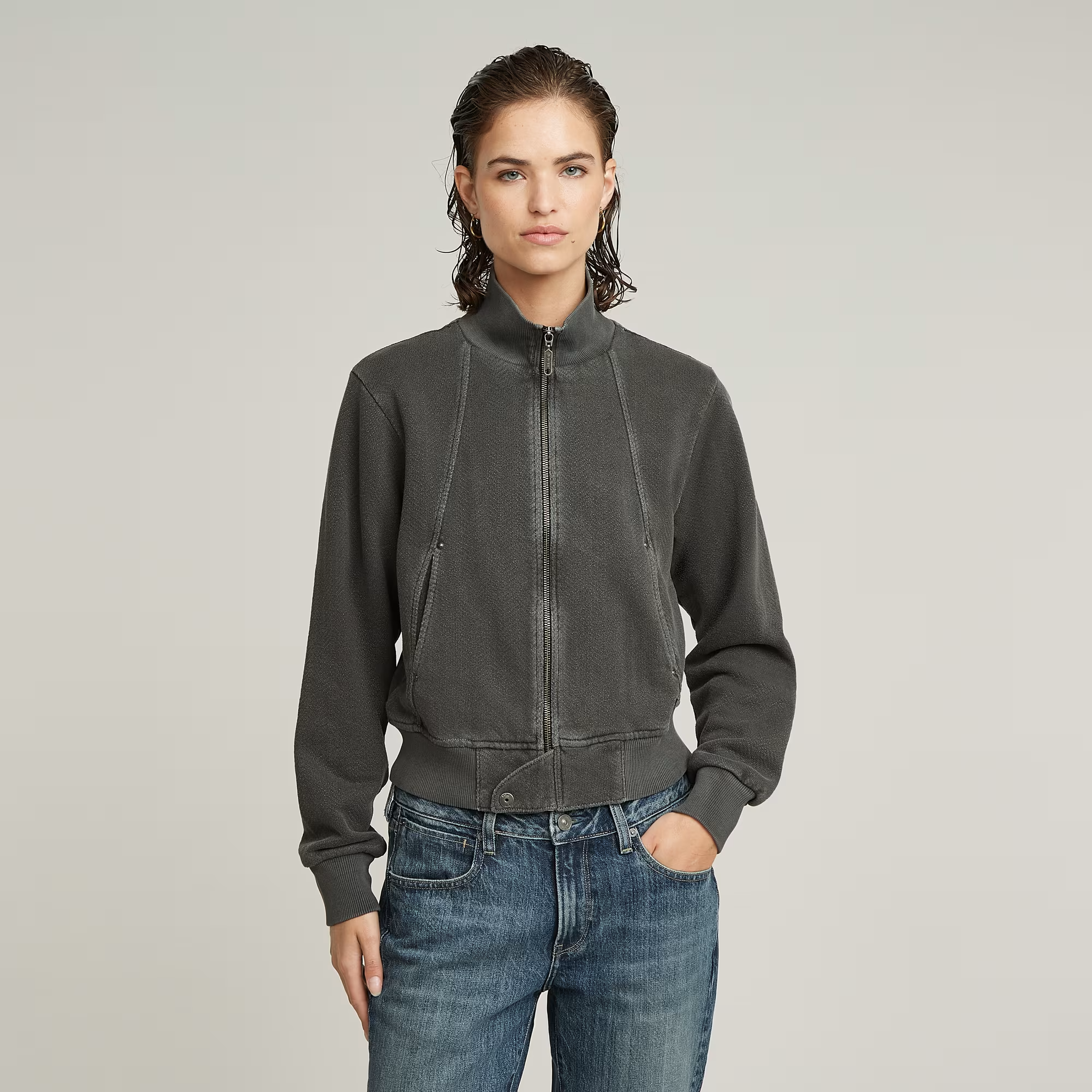 Overdyed Slim Track Sweater Jacket - Black - Women, Sweatshirts-Hoodies, G-Star RAW catalog