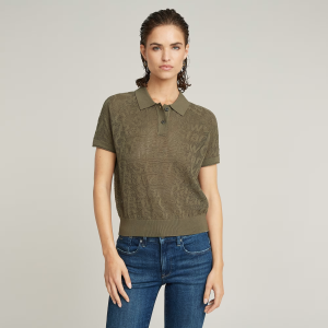 Pointelle Lightweight Knitted Polo - Green - Women, Knitwear, G-Star RAW catalog