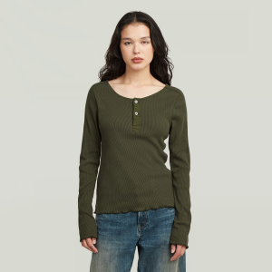 Slim Henley Long Sleeve T-Shirt - Grey - Women, T-Shirts, G-Star RAW catalog