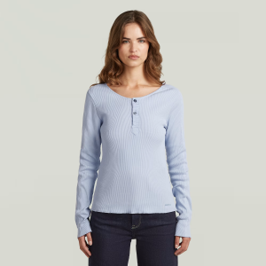 Slim Henley Long Sleeve T-Shirt - Light blue - Women, T-Shirts, G-Star RAW catalog