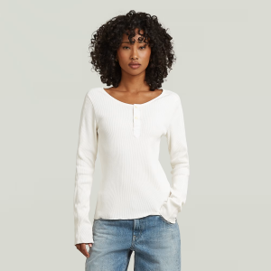 Slim Henley Long Sleeve T-Shirt - White - Women, T-Shirts, G-Star RAW catalog