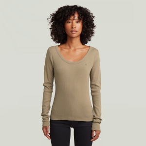 Slim Rib Open Neck T-Shirt - Beige - Women, T-Shirts, G-Star RAW catalog