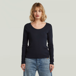 Slim Rib Open Neck T-Shirt - Dark blue - Women, T-Shirts, G-Star RAW catalog